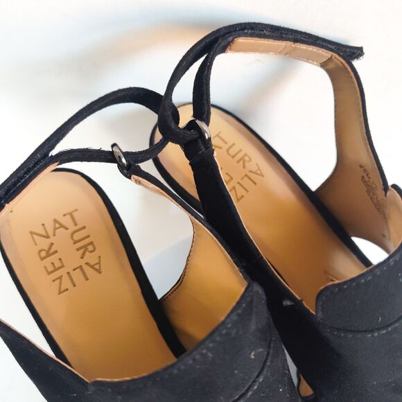Naturalizer Black Suede Leather Open Toe Slingback Block Heel Deborah Size 9.5 - Picture 7 of 9